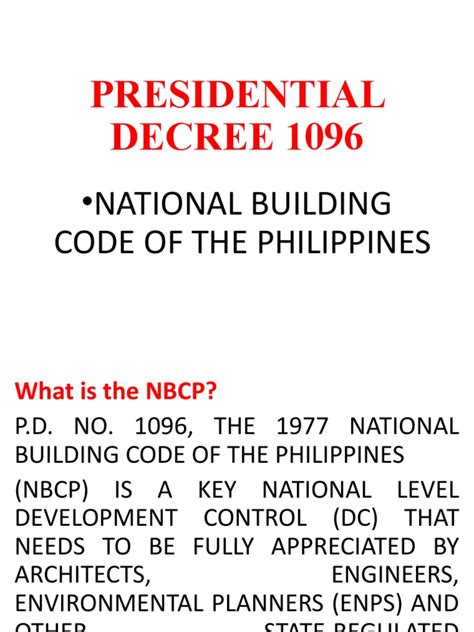 pd no. 1096|PD 1096: National Building Code of the Philippines.